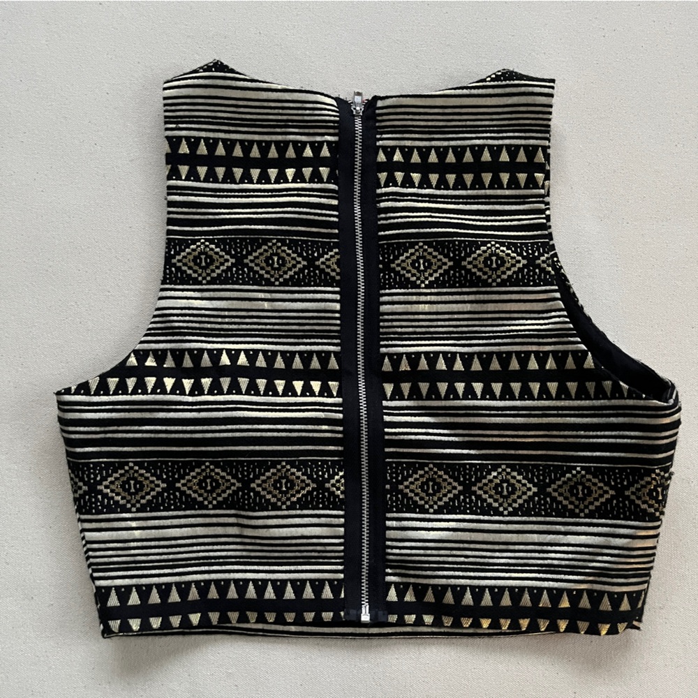 Metallic Gold & Black Geometric Cropped Tank - Picture 2 of 4